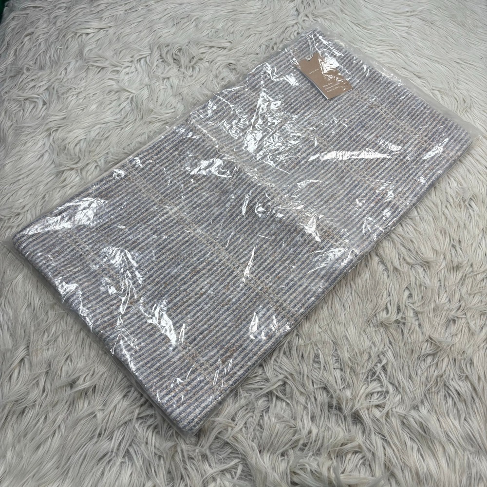 NWT West Elm Wool Striped Grid Lumbar Pillow Cover 14 x 28 Gray Beige Boucle